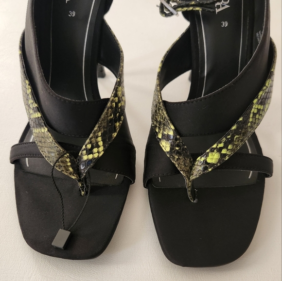 Zara Heeled Sandals features a lime green & black Embossed snakeskin print - Picture 11 of 13
